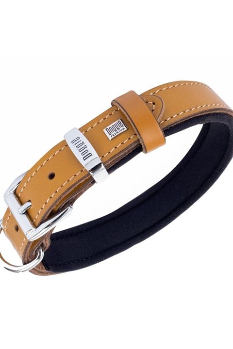 Doggie Gerçek Deri Orta Irklar Için Köpek Boyun Tasması Kahverengi 2,5x37-45 Cm