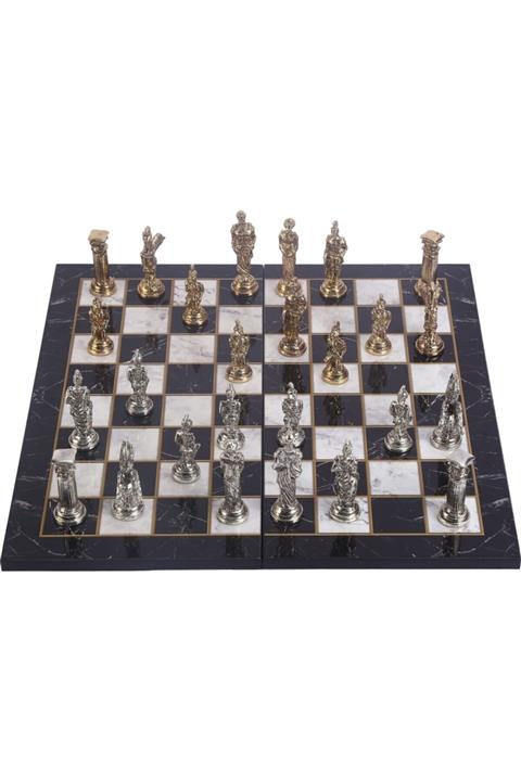 hediyelikesya Büyük Boy Metal Pegasus Atları Satranç Takımı Parlak Mdf Ahşap Satranç Tahta
