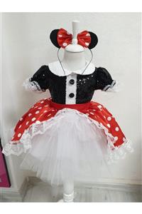 Mila Tasarım Kız Çocuk Kırmızı Siyah Minnie Mouse Kostümü