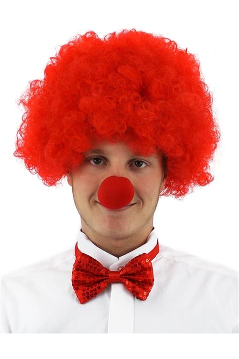VALENTINA Kırmızı Renk Kıvırcık Afro Palyaço Seti