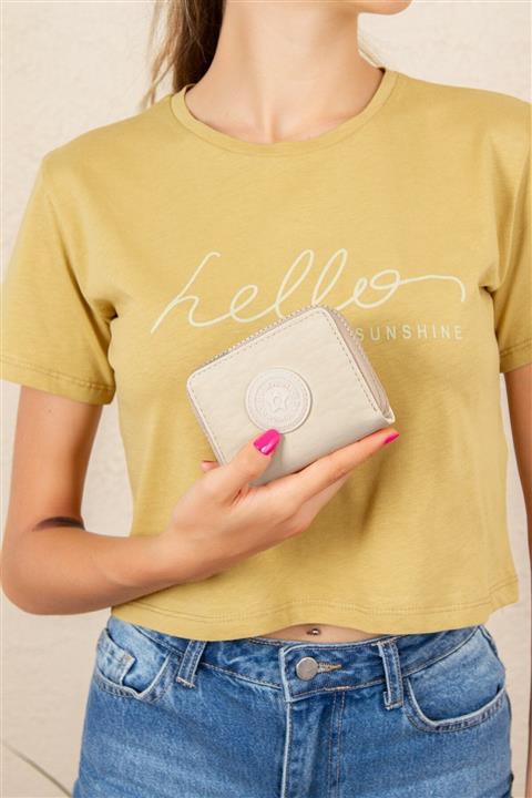 Newish Polo Kadın Krinkıl Kumaş Su Geçirmez Küçük Boy Bej Cüzdan