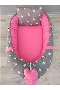 BABYNEST SEPETi Gri Yıldız Desen Ve Canlı Pembe Kombin Orijinal Babynest, Yastık