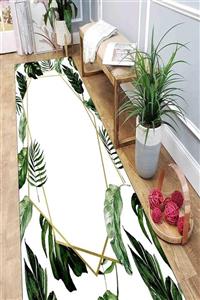 SUNTEKS HOME Dijital Baskı Kaymaz Taban Yeşil Yaprak Yolluk Halı