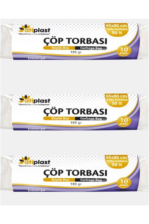 ATİPLAST Çöp Torbası Endüstriyel Büyük Boy 65x80 150 gram 10 Adetli 3 Rulo