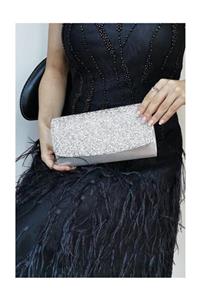 NAZART Taşlı Gümüş Abiye Kadın Clutch Çanta