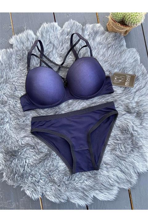MOOİ Lacivert Dolgulu Çapraz Ipli Soft Sütyen Takım