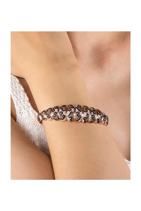 Linterna Gümüş Zirkon Taşlı Özel Tasarım Bileklik - Kelepçe