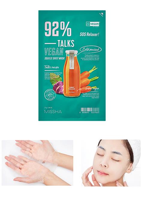 Missha Hassas Ciltler İçin Stres Karşıtı Vegan Yaprak Maske Talks Vegan Squeeze Sheet Mask (Sos Relaxer)