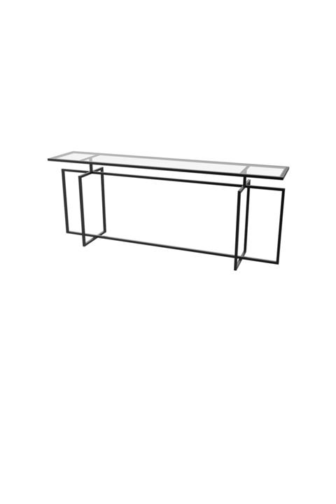 MAKSA Temperli Cam Metal Üzeri Mat Siyah Statik Boyalı Konsol  200 cm