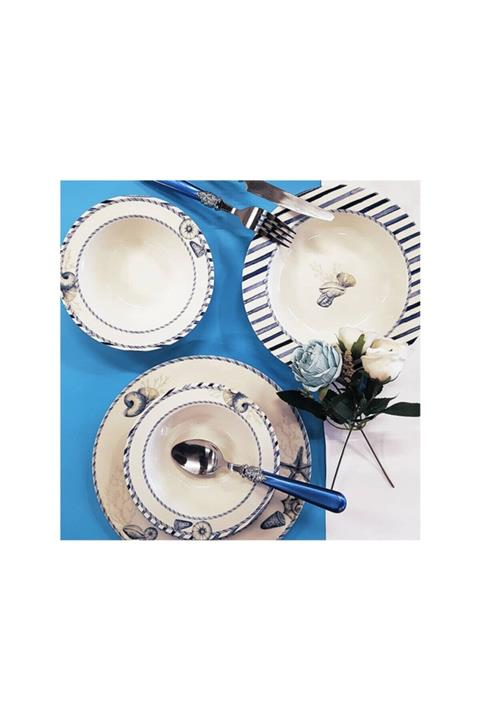 BİEV Mnd003 Blue Side 24 Prç Porselen Yemek Takımı