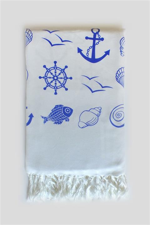 KANDE COTTON Bambu Midye Çapa Desen Baskılı Pareo Peştamal