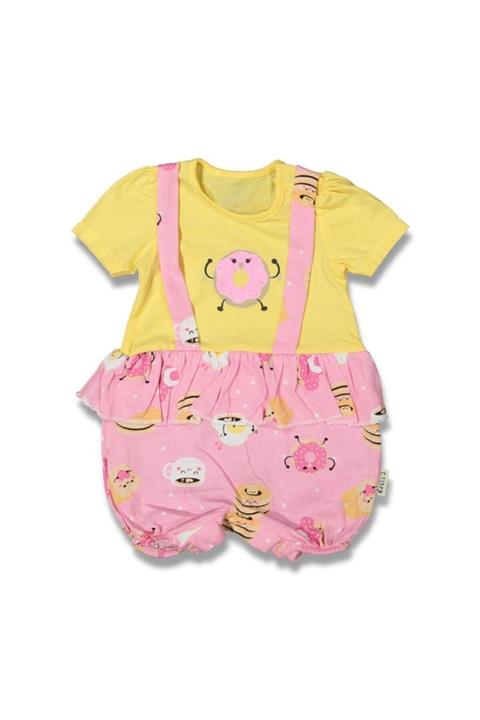 bebegen Sarı Pembe Yummy Baskılı Slopetli Tulum