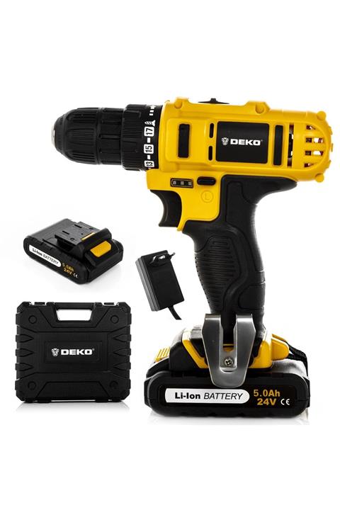 DEKO Alman Sarı 24 V 5 Ah Lithium ( Çift Akülü ) Şarjlı Vidalama Matkap