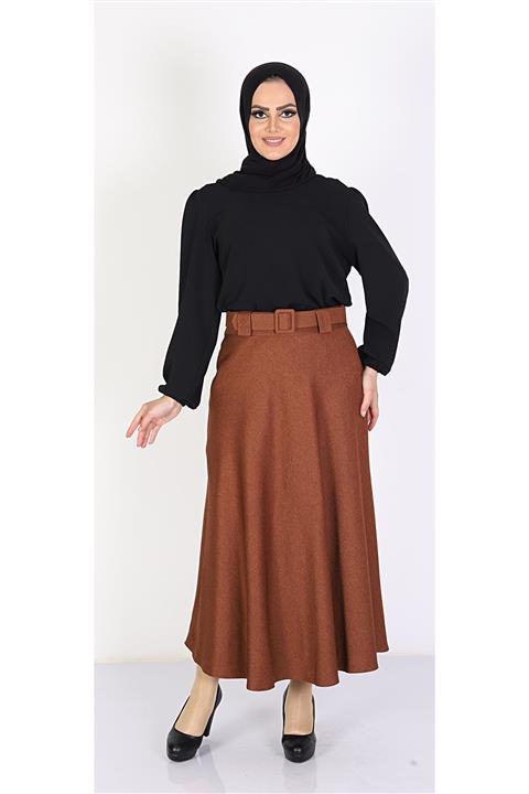 Gimeravm Kadın Kahverengi Kemerli Etek