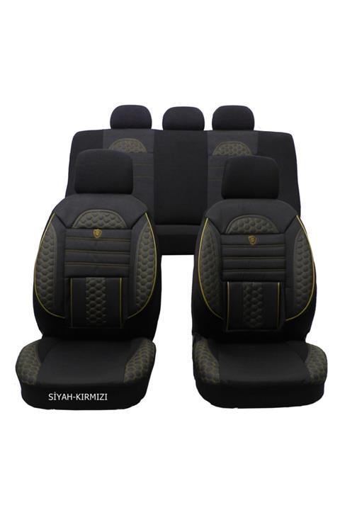 KGS OTO KILIF Fiat Fiorino Combi Yarı Deri Yarı Kumaş Kapitone Koltuk Kılıfı Siyah-kırmızı