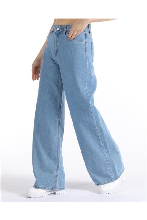 Trend Moda Kadın Açık Mavi Geniş Paça Pantolon