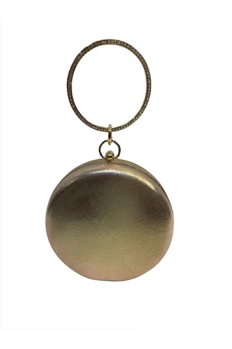 Busrabags Altın Sıvama Yuvarlak Kadın Abiye Çanta