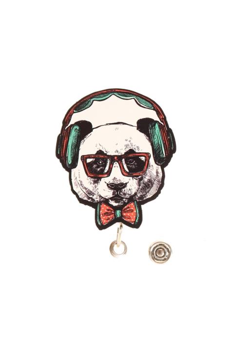 Cetinshop Gözlüklü Panda Tasarım Ahşap Yoyo Yaka Kartlık