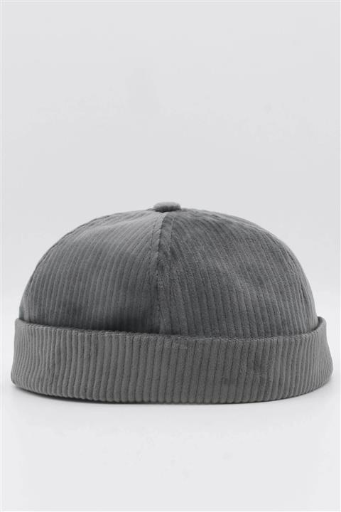 Külah Kadın Gri Kadife Docker Bere Katlamalı Cap Şapka