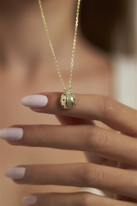 Ninova Silver Kadın Uğur Böceği Model Altın Kaplama Gümüş Kolye