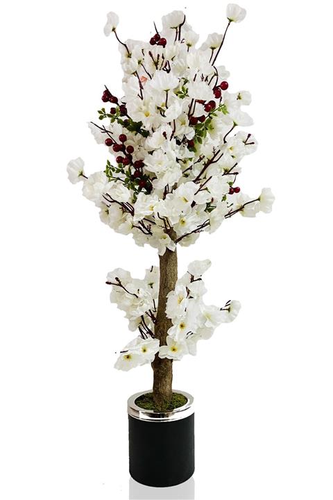 Hediye Vitrini Yapay Ağaç Japon Kirazı Ağacı Beyaz Bahadalı Ve Kokina 80 Cm