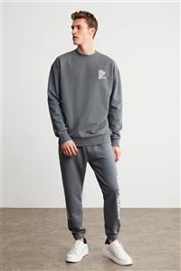 GRIMELANGE Bodden Erkek Gri Solid Comfort Uzun Kollu Baskılı Sweatshirt