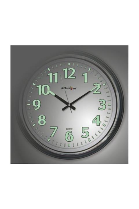 M3DECORİUM 47cm Ebat Kalın Kasalı Büyük Fosforlu Rakamlı Camlı Duvar Saati