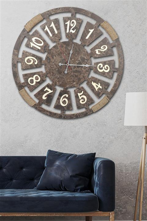 KUMSAR Dekoratif Ahşap Çapraz Halatlı 60 Cm Rakamlı Duvar Saati