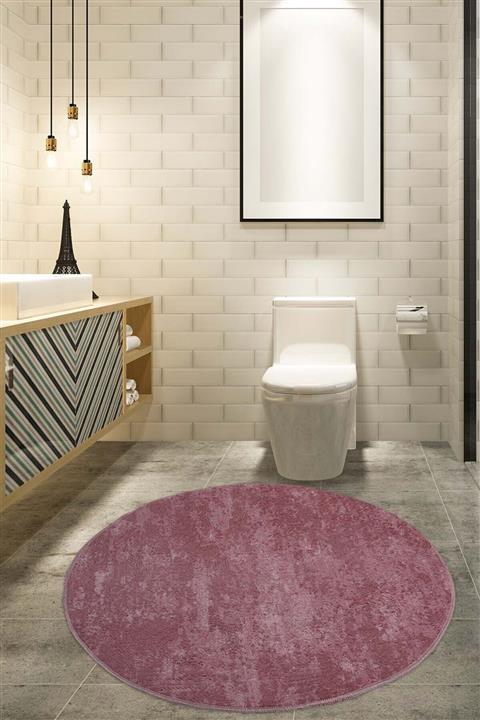 Bonny Home Nova Pembe Yuvarlak Kaymaz Pamuk Tabanlı Peluş Halı Yolluk