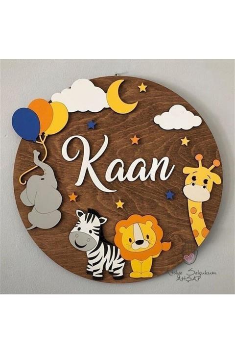 Selçukum Design Hayvanlı Daire 2 - Işıklı Ahşap Bebek Kapı Süsü