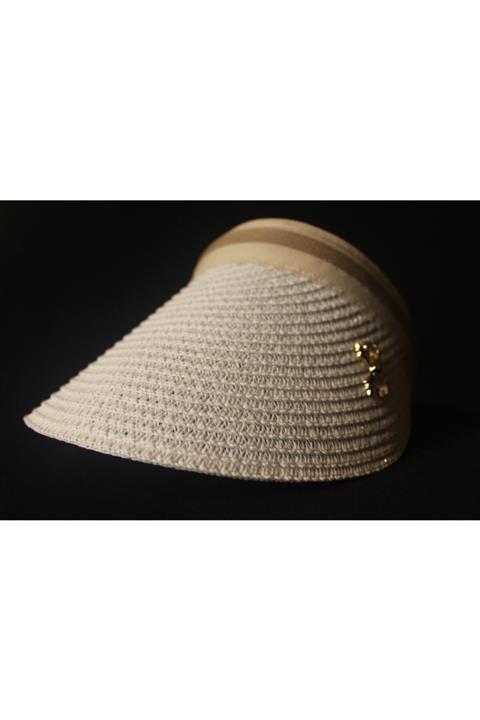 Kafkas Kadın Bej Ayarlanabilir Siperlikli Hasır Vizör Şapka