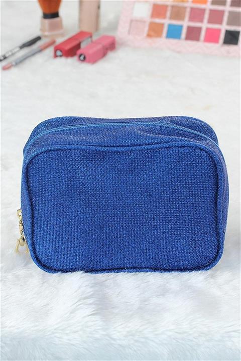 ByMasal Simli Lacivert Kare Form Makyaj Çantası