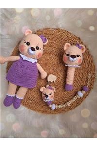 USTAHOBİEVİ Amigurumi Mor Elbiseli Ayıcık Hediyelik Yenidoğan Set
