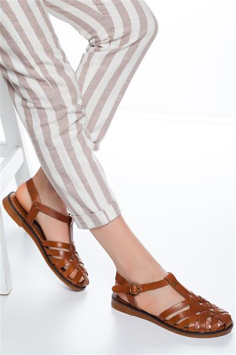 MaskButik Kadın Taba Flora Deri Sandalet