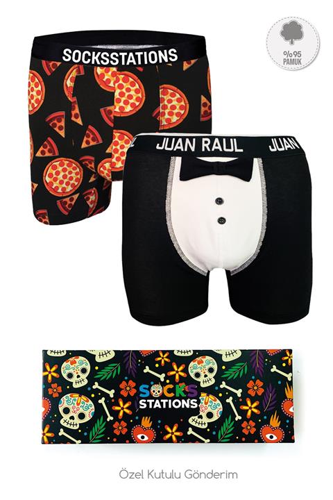 Socks Stations 2'li Papyon-pizza Boxer Kutusu