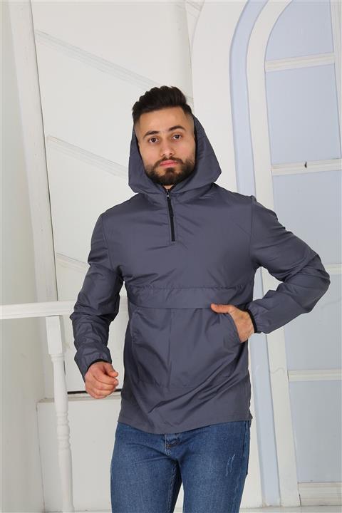 Moda Akai Unısex Antrasit Kanguru Cepli Yağmurluk