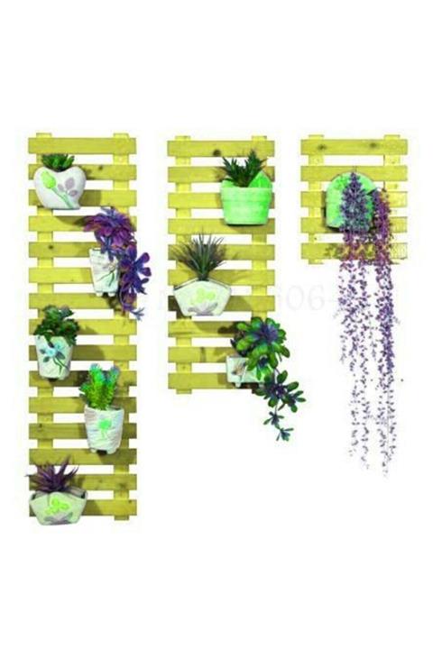 DLN Wooden Design Dekoratif Çiçeklik Standı Duvar Saksılık Duvar Çiçeklik Ahşap Saksılık 3lü Merdiven Set