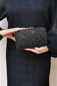 NAZART Kadın Siyah  Pullu Abiye Clutch Çanta