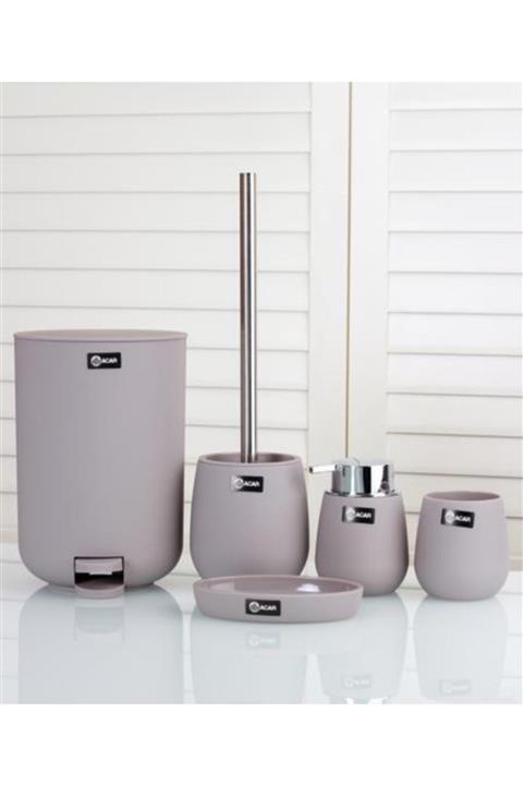 ACAR Lumea Gümüş Çerçeveli 5'li Akrilik Oval Banyo Seti Bej 11183