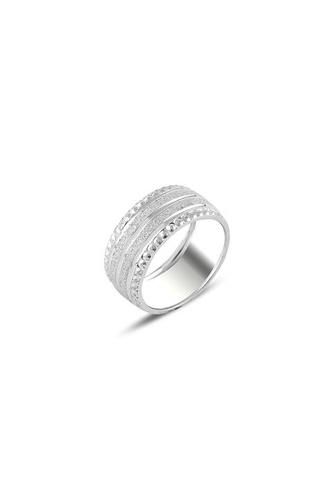 Molenza Simli Model Şerit Detaylı Gümüş Alyans 8 Mm