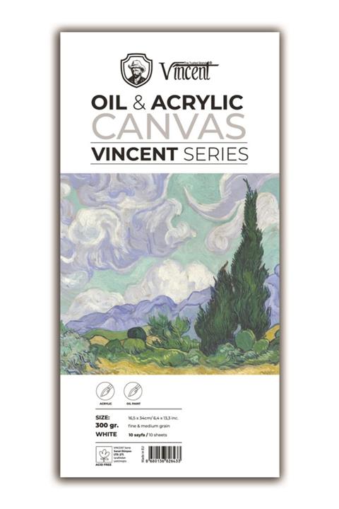 Vincent Vıncent Oıl Acrylıc Canvas Whıte 300gr 16,5cmx34cm 10 Sayfa Yağlı Ve Akrilik Boya Defteri