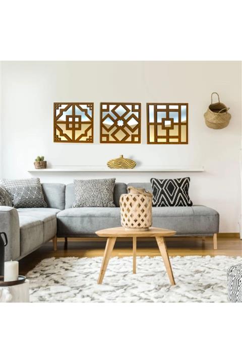 keskin ant bıçak Wood Walnut - Zaria Bangui Asmara 3 'lü Set Ayna Duvar Dekoru