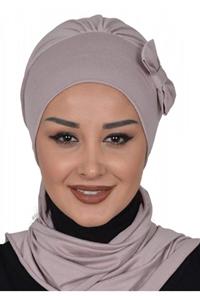 Biriz Moda Yandan Fiyonklu Fularlı Bone Vizon