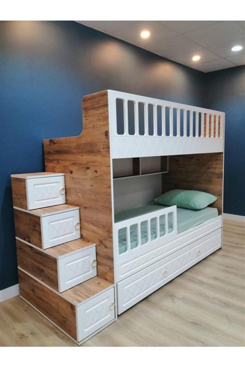 MEDEFE HOME Ranza Modelleri, 3'lü Yavrulu Membran Detaylı Ranza (90*190)