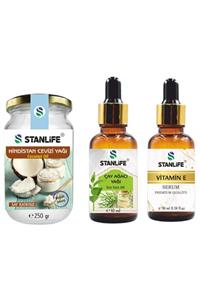 stanlife Hindistan Cevizi Yağı 250 gr+ E Vitamini 10 ml +Çay Agacı Yagı 10 ml Cilt Bakım Sac Bakım Seti 3lü