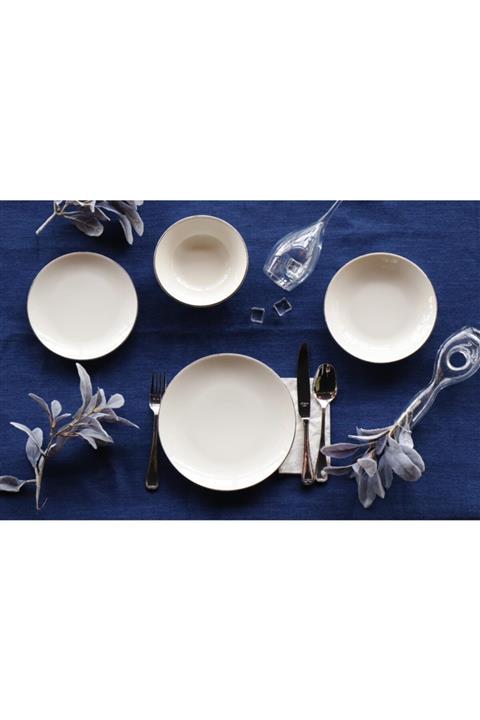 Tulü Porselen Lilyum 24 Parça Yemek Seti Platin File