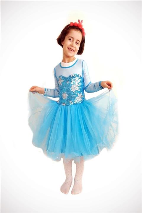 Klas Reyon Kız Çocuk Mavi Yumuşak  Frozen Elsa Abiye Elbise