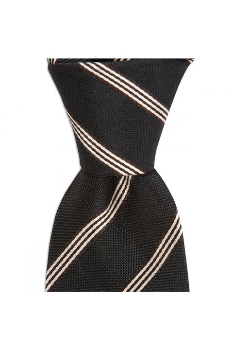1001 Kravat Siyah Çizgili 8 Cm Genişliğinde Ipek Kravat