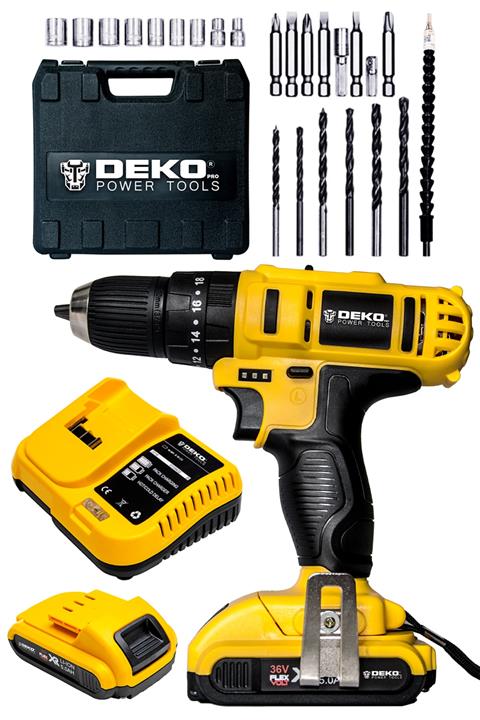 DEKOPRO POWER TOOLS Alman 36 V 5 Ah Darbeli Li-ion Çift Akülü Şarjlı Matkap + 24 Pcs Set