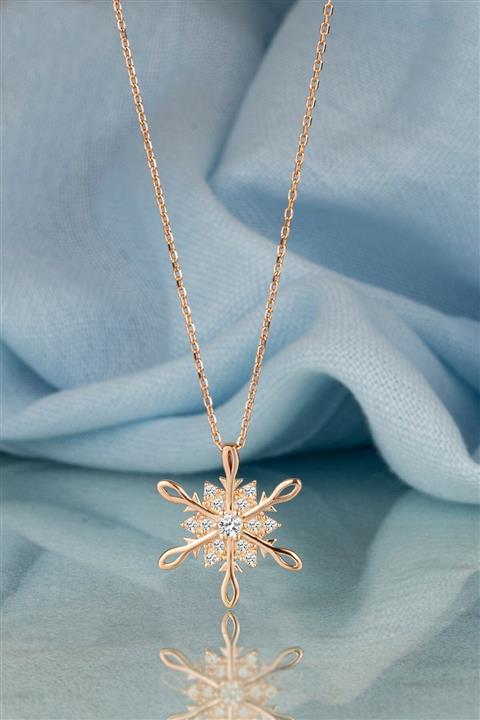 İn Dubai Silver Gümüş Kolye Orijinal Swarovskı Taşlı Kar Tanesi Temalı Rose Kaplama  Kadın Kolye Dbsk-slvr0025